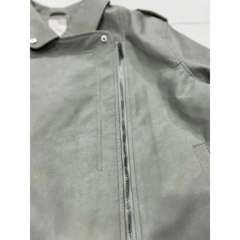 LC Lauren Conrad Faux Leather Moto Jacket Womens XL Blue Silver Asymmetrical Zip - Picture 2 of 4